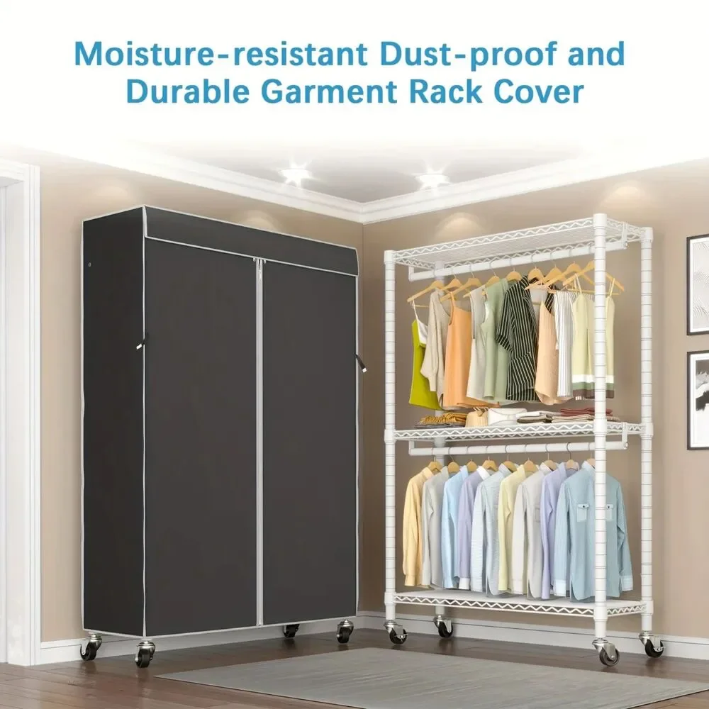 NIB- XL Carbon Steel Wardrobe- wheels/Cover Super Heavy-Duty holds up to 450 LBS